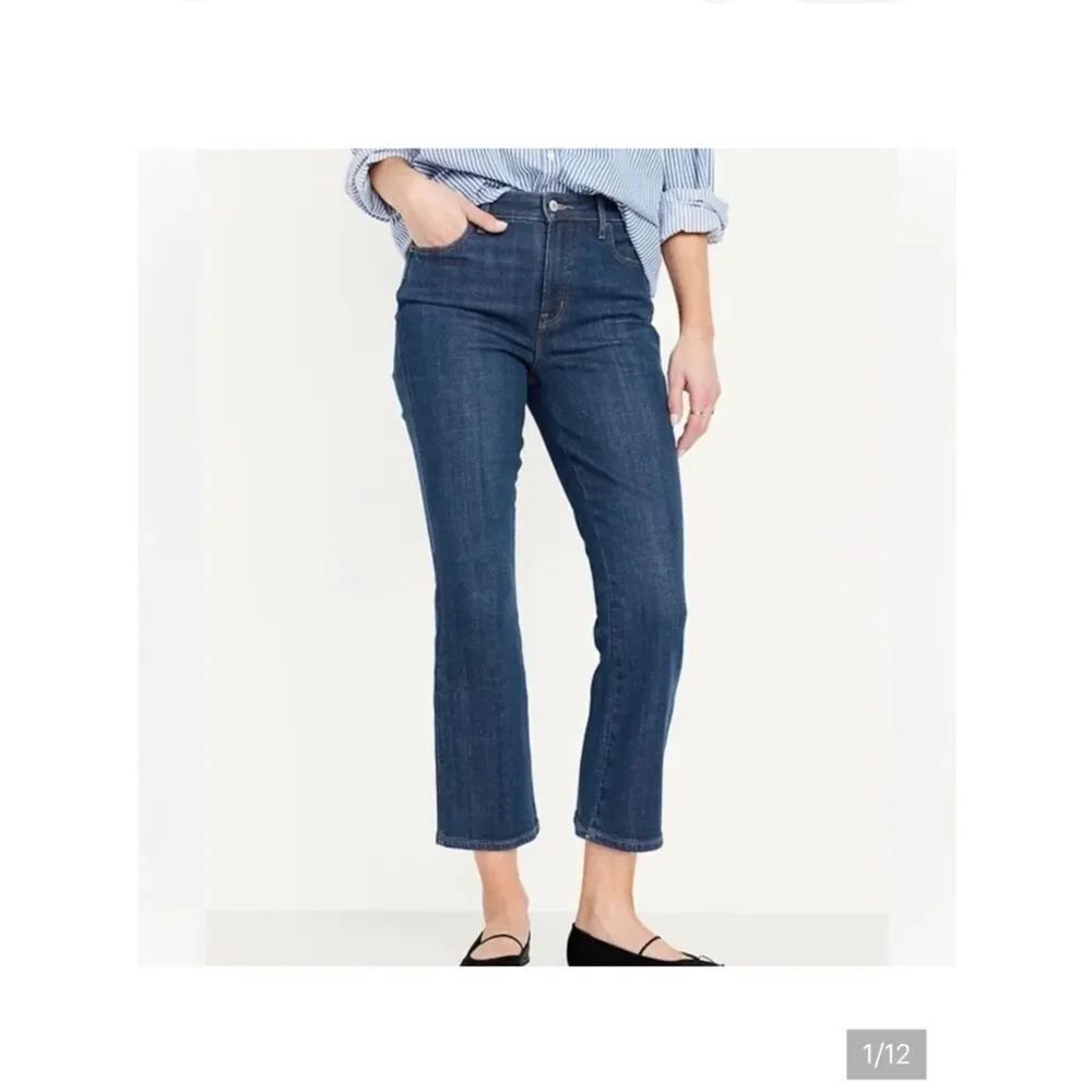 Old Navy High-Rise Vintage Cropped Flare Dark Blue Women’s Jeans New Size 12